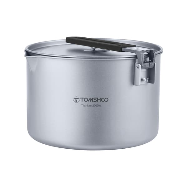 Bärbar 2L Titanium Campinggryta med Vikbart Handtag och Lock - Utomhusköksutrustning