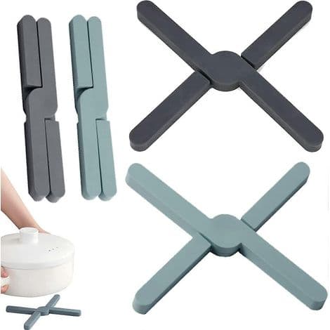Sett med 4 sammenleggbare varmeisolasjonsputer. Sammenleggbare silikon varmeisolasjonsputer i X-form.