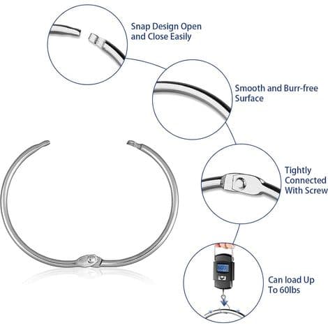Dusjforhengringer - Forkrommet, Rustbestandig - 5 cm Diameter - Rund O-form - Passer Standard 2 til 3,2 cm Stenger - Pakke med 20