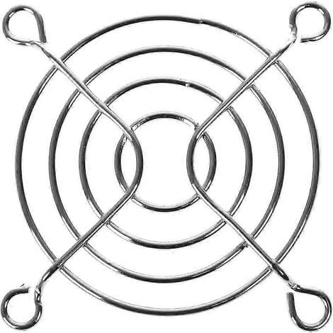 Beskyttelsesgitter til computerkabinetventilator. Diameter 6 cm. Fremstillet af jernnet.