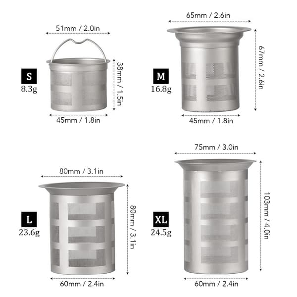 Te-infuser i titaniumnet til kedel, tekop, letvægts, rustfri, størrelser S/M/L/XL