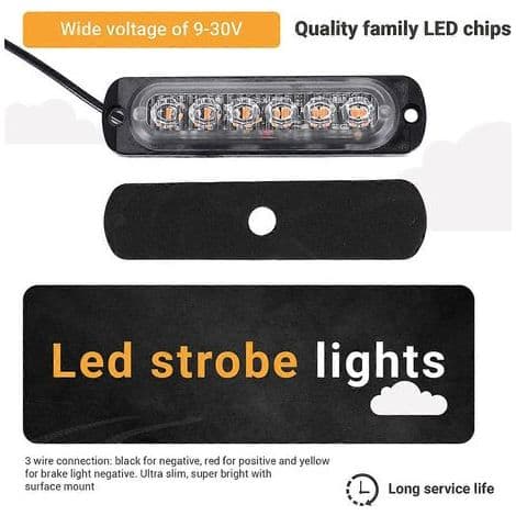 LED nødblinklys. Gul. 6 LED-er. Nødvarselblinklys for biler og lastebiler. Strøm av.