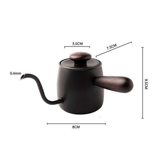 Sort 350 ml Svansehalskedel, 304 Rustfrit Stål, med Låg til Manuel Drypkaffe