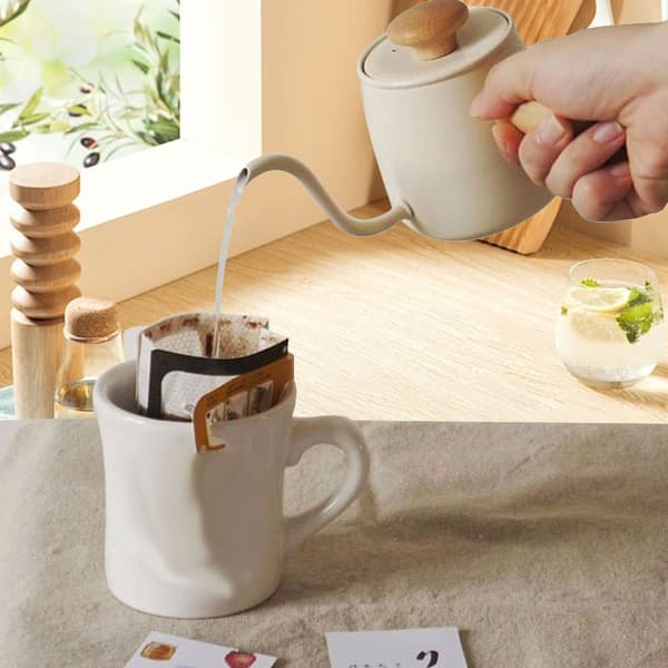 Svansehalskedel 350ML Rustfrit Stål 304 med Låg til Manuel Drypkaffe, Hvid