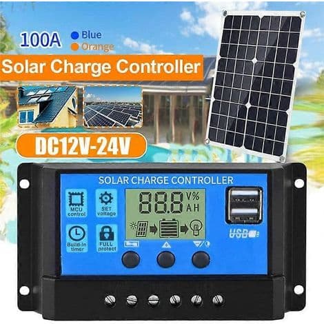 100A solcelleladeregulator. Intelligent batteriregulator for solcellepaneler med doble USB-porter. Multifunksjonell.