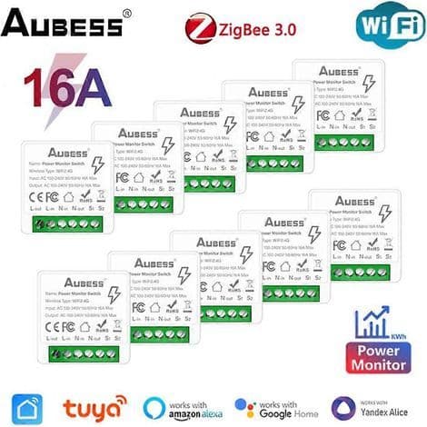 Tuya Zigbee/WiFi smart switch med energimonitor. 16A tovejs afbryder. Smart Life