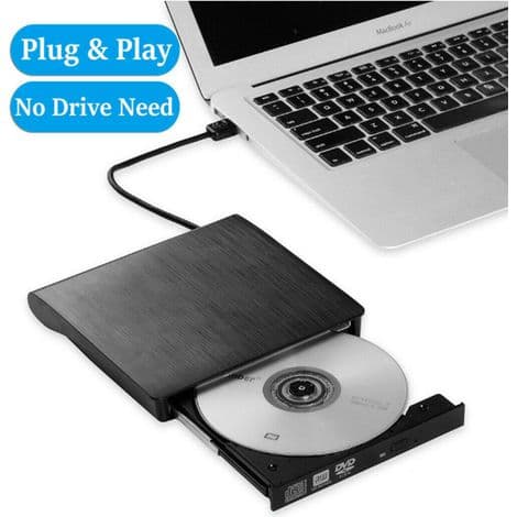 Eksternt CD/DVD-drev - USB 3.0 - Kompatibel med Windows og Mac - Til bærbare og stationære computere - 14,6 x 14,3 x 1,6 cm - Sort
