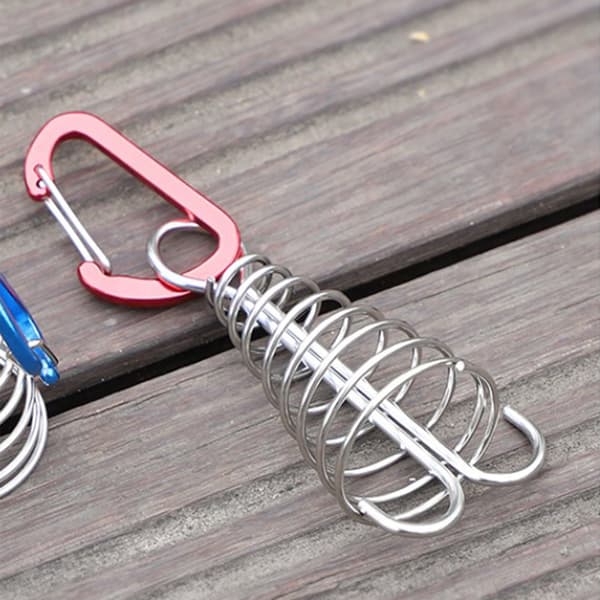 Däckankarpinnar med infällbart fjäderspänne, vindrep, aluminiumlegering, campingverktyg