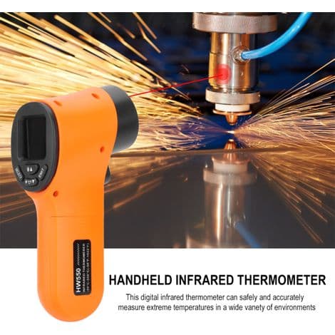 Bærbart infrarødt termometer -50-550℃. 12:1 målpositionering. Berøringsfrit termometer. Farve LCD-skærm. Digitalt termometer.
