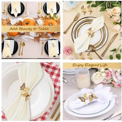 Serviettring - Sommerfugl - Metall - 12 stk - Gull - Elegant borddekorasjon