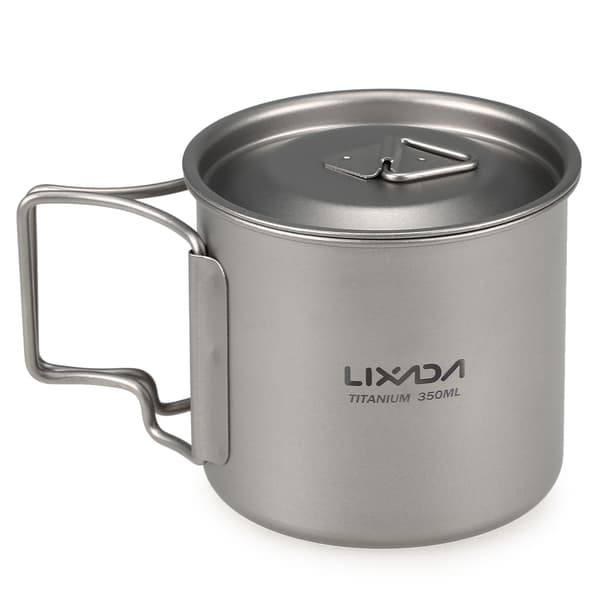 Ultralet titaniumkopsæt 550ml + 350ml med foldehåndtag til camping og backpacking