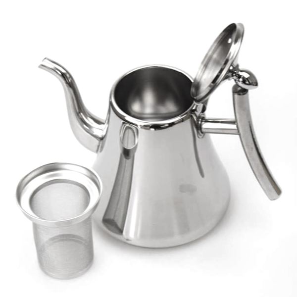 Tekedel med filter, rustfrit stål 201, svanehalstud til kaffe og te, 2,4L