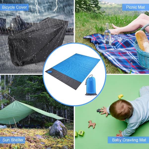 Bærbar vanntett strandteppe, piknik campingmatte, multifunksjonell med plugger og oppbevaringspose