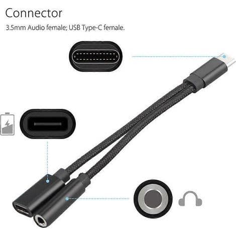 USB-C til USB-C digital lydadapterkabel med 3,5 mm jackplugg. Praktisk og kompatibel med de fleste enheter.