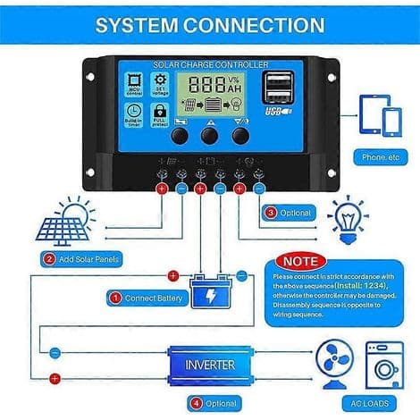 100A solcelleladeregulator. Intelligent batteriregulator for solcellepaneler med doble USB-porter. Multifunksjonell.