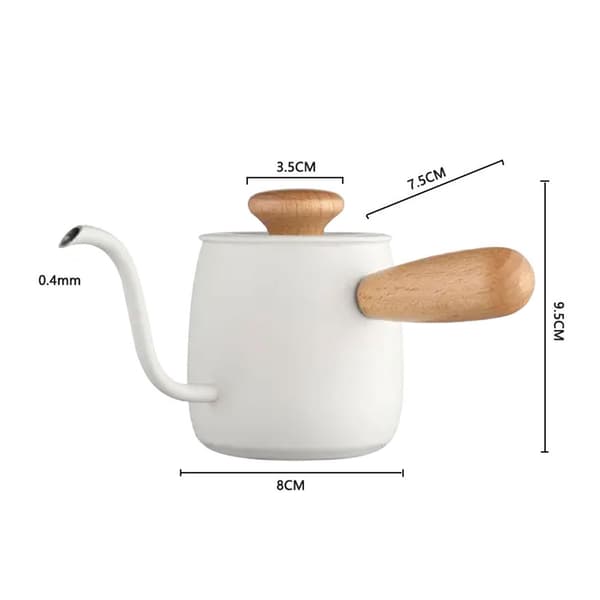Svansehalskedel 350ML Rustfrit Stål 304 med Låg til Manuel Drypkaffe, Hvid