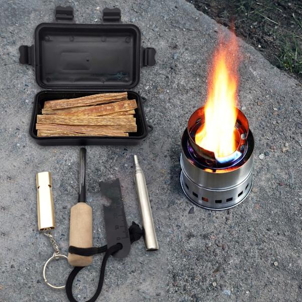Camping Eldstartarset med Blåsrör, Överlevnadsvisselpipa och Eldstål