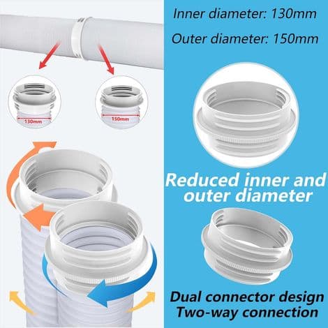 Bærbar Aircondition Slangeadapter - 130 til 150 mm - Aircondition Udstødningsforbindelse - Hvid - 1 Styk