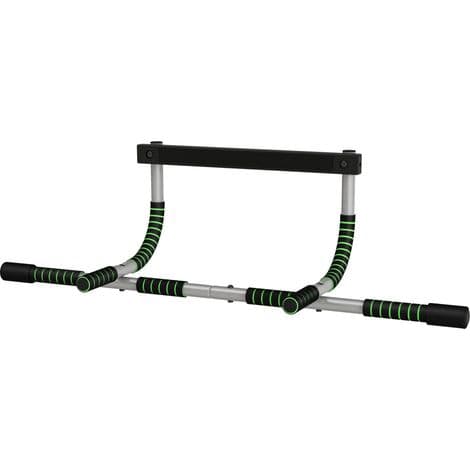 Multifunktionel vægmonteret pull-up bar med skridsikre greb. Bæreevne på 110 kg. Grå og sort.