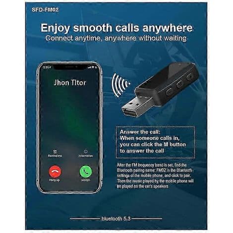 Bil Bluetooth 5.3 FM02-sender/mottaker med håndfri samtale og mini USB-strømforsyning for bilhåndfrisett
