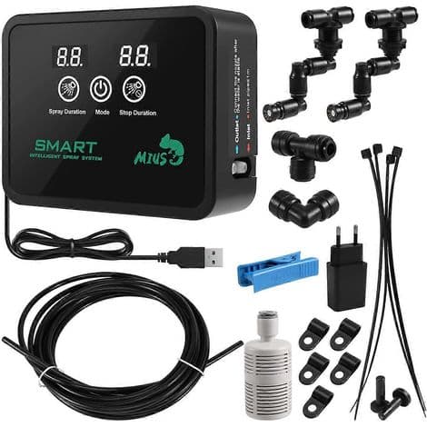MIUS intelligent automatiskt dimsystem med elektronisk timer, LCD-skärm och bevattningskontroll.