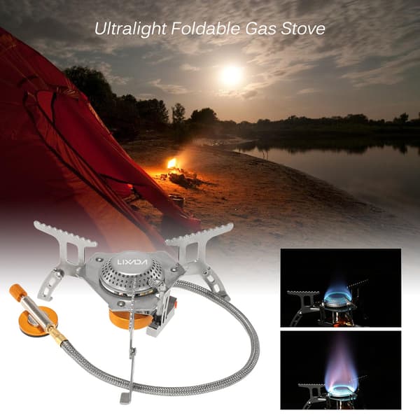 Lixada Bærbar Sammenfoldelig Gasbrænder med Adapter til Camping og Backpacking