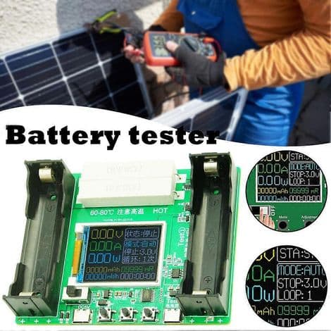 Digitalt display batterikapasitetstester. Intern motstandskapasitetsmålingsmodul. For testing av batterikapasitet.