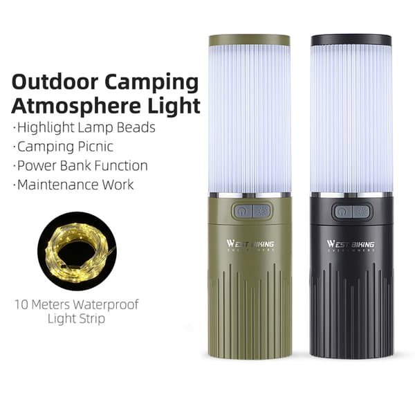 LED-campinglykt med multifunksjonell vanntett snorlys og powerbank-funksjon