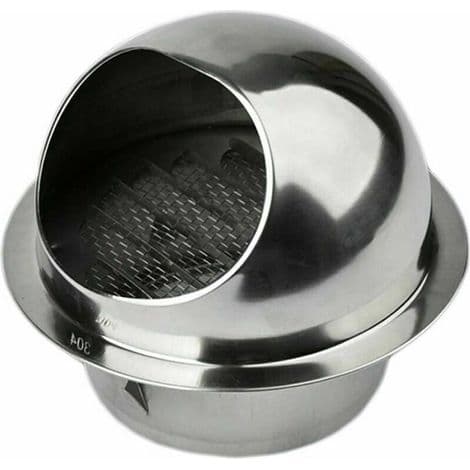 Ventilationsrist - 100 mm - Rustfrit Stål - Udvendig med Insektnet - Facadebeskyttelse og Termisk Isolering - 1 Styk