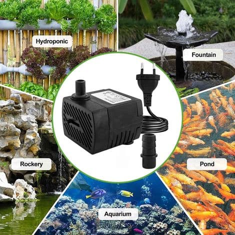 Vattenpump - 350 L/H - 5 W - 0,7 M Lyfthöjd - För Hydroponiska Fontändammar - 2 Munstycken Ingår