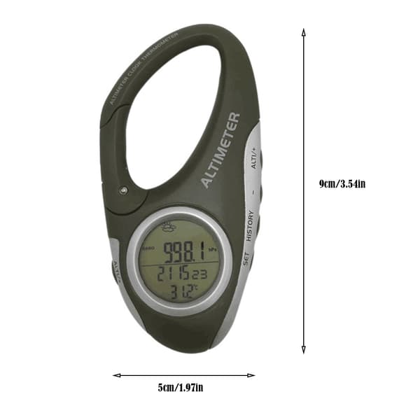 Karbinhake Multifunktionell Höjdmätare för Camping och Klättring med Barometer, Termometer och Väderprognos