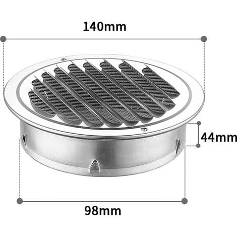 Rund Ventilationsrist - Rustfrit Stål - 100 mm Diameter - Til Udendørs Ventilation - Insektbeskyttelse - Pakke med 2