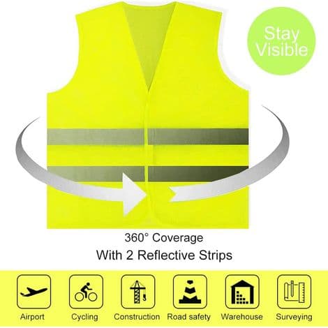 Förpackning med 5 reflexvästar med hög synlighet. Säkerhetsvästar. Reflexvästar i standardstorlek. Unisex.