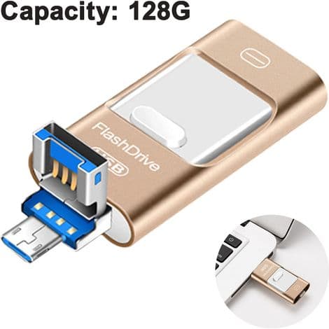 USB-minne - 3-i-1 USB 3.0 - USB-C-port för iPhone och USB-A - Extern lagring för iPhone, iPad, Android och PC - 64 GB