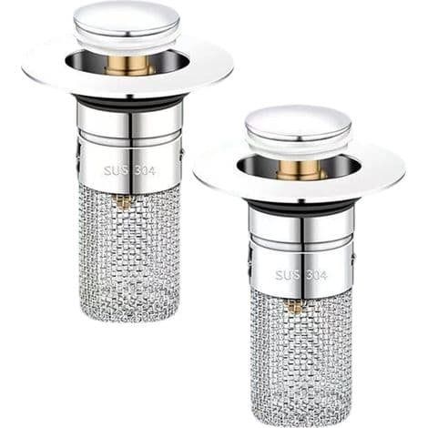 Universal Pop-Up Vaskeprop - Diameter 34 til 40 mm - Integreret Hårfilter - Kobber + 304 Rustfrit Stål - 2 Styk