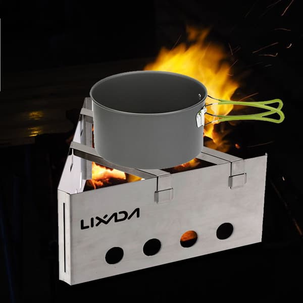 Bærbar brændeovn, Lixada rustfrit stål, letvægts, til camping, picnics og camping.