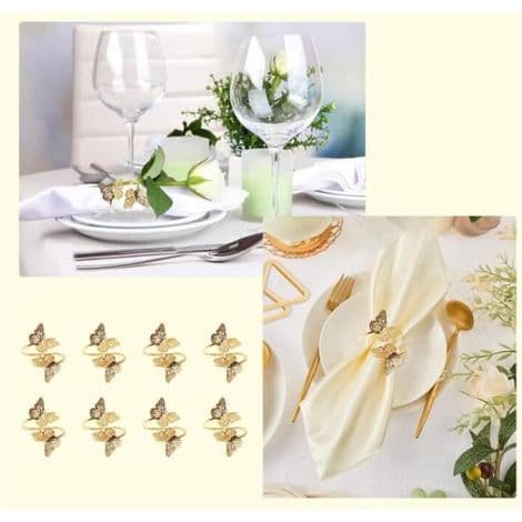 Serviettring - Sommerfugl - Metall - 12 stk - Gull - Elegant borddekorasjon
