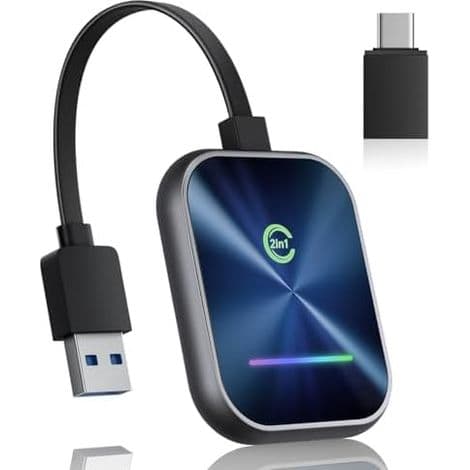 Trådløs CarPlay-adapter - Bluetooth 5.3 - Kompatibel med iPhone iOS 10+ og Android Auto - Til originale bilradioer med USB/USB-C-port - 1 stk.