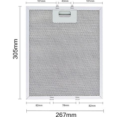 Emhættefilter - 305 x 267 mm - Til køkkenemhætter - Vaskbart aluminium - Pakke med 3