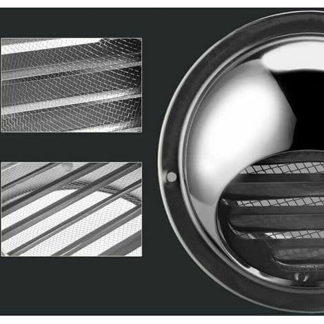 Ventilationsrist - 100 mm - Rustfrit Stål - Udvendig med Insektnet - Facadebeskyttelse og Termisk Isolering - 1 Styk