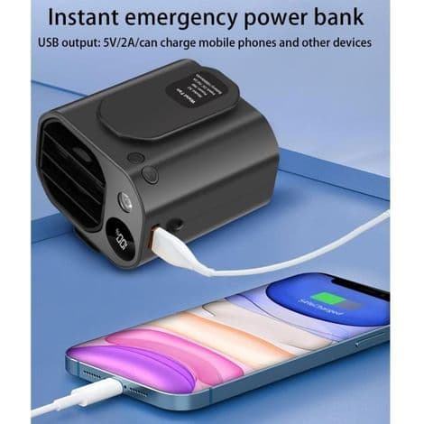 Multifunktionel ventilator - A2G - USB genopladelig - 10.000 mAh - 3 hastigheder - Sort