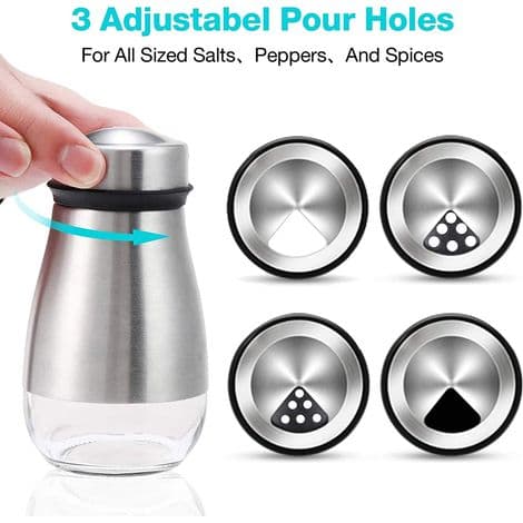 Salt- och pepparströare - Glas - Propp i rostfritt stål - Justerbart flöde - 120 ml kapacitet - Set om 2