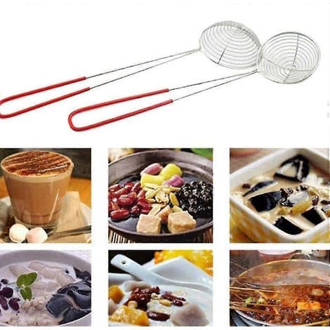 Fondue-sil med håndtak i rustfritt stål. Finmasket