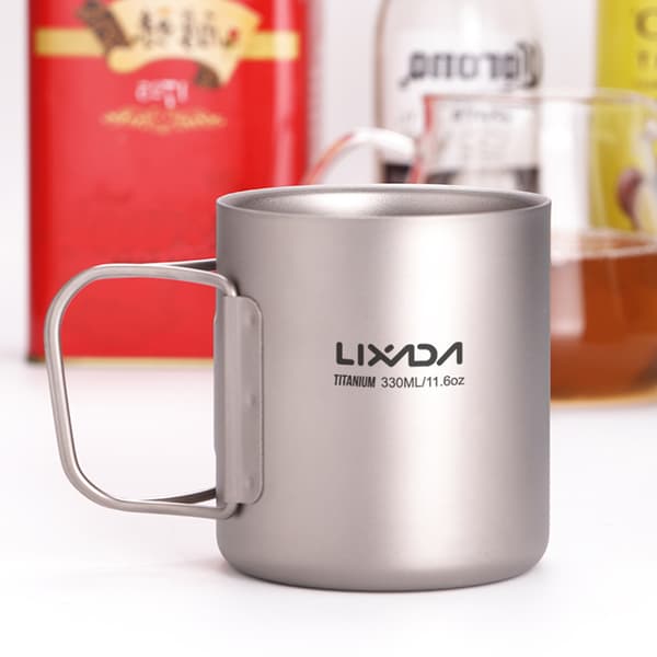Titanium dobbeltvægget vandkop 330 ml til camping, vandreture, kaffe, te