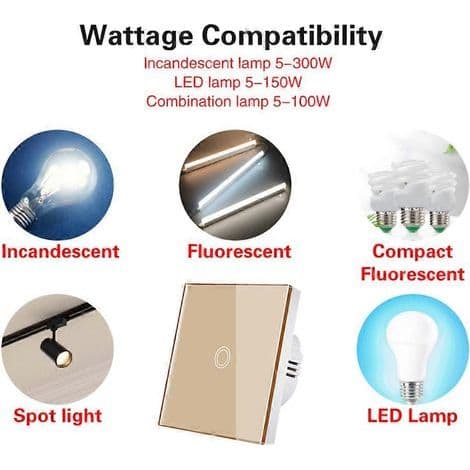 Belyst touchströmbrytare 1/2/3-vägs. LED-panel. Väggskärm i härdat glas. Smart strömbrytare