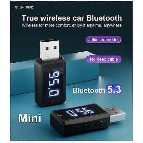 Bil Bluetooth 5.3 FM02-sender/mottaker med håndfri samtale og mini USB-strømforsyning for bilhåndfrisett