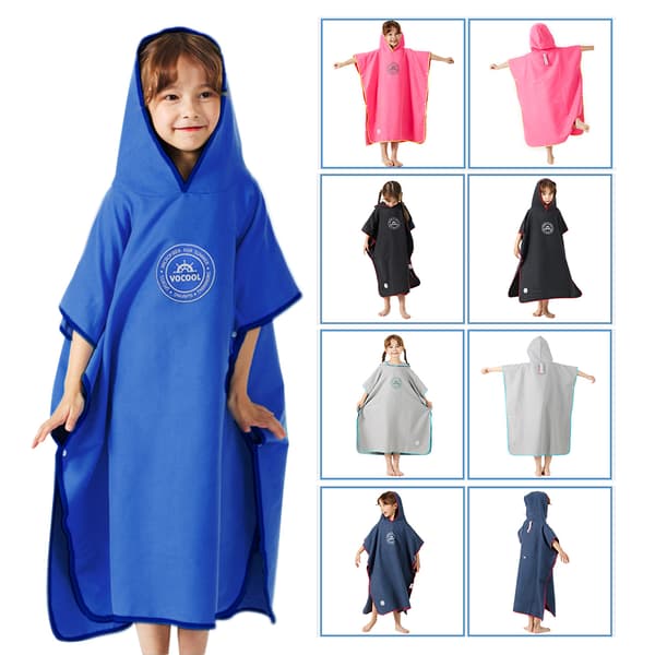 Børnehættebadehåndklæde, hurtigtørrende poncho til strand og pool, blødt og holdbart