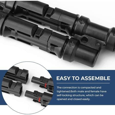 Solar Y-stik - Parallelforbindelse til solcellepaneler - IP67 Vandtæt - Kompatibel med 10 til 14 AWG kabler - Pakke med 2