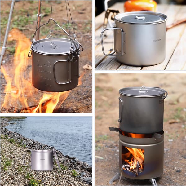 Titanium campinggryde med låg og foldbare håndtag til camping og vandreture