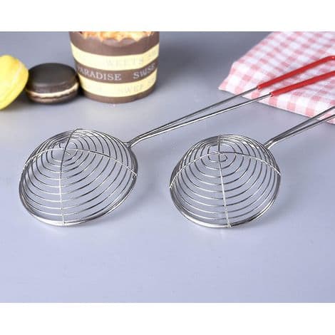 Fondue-sil med håndtak i rustfritt stål. Finmasket